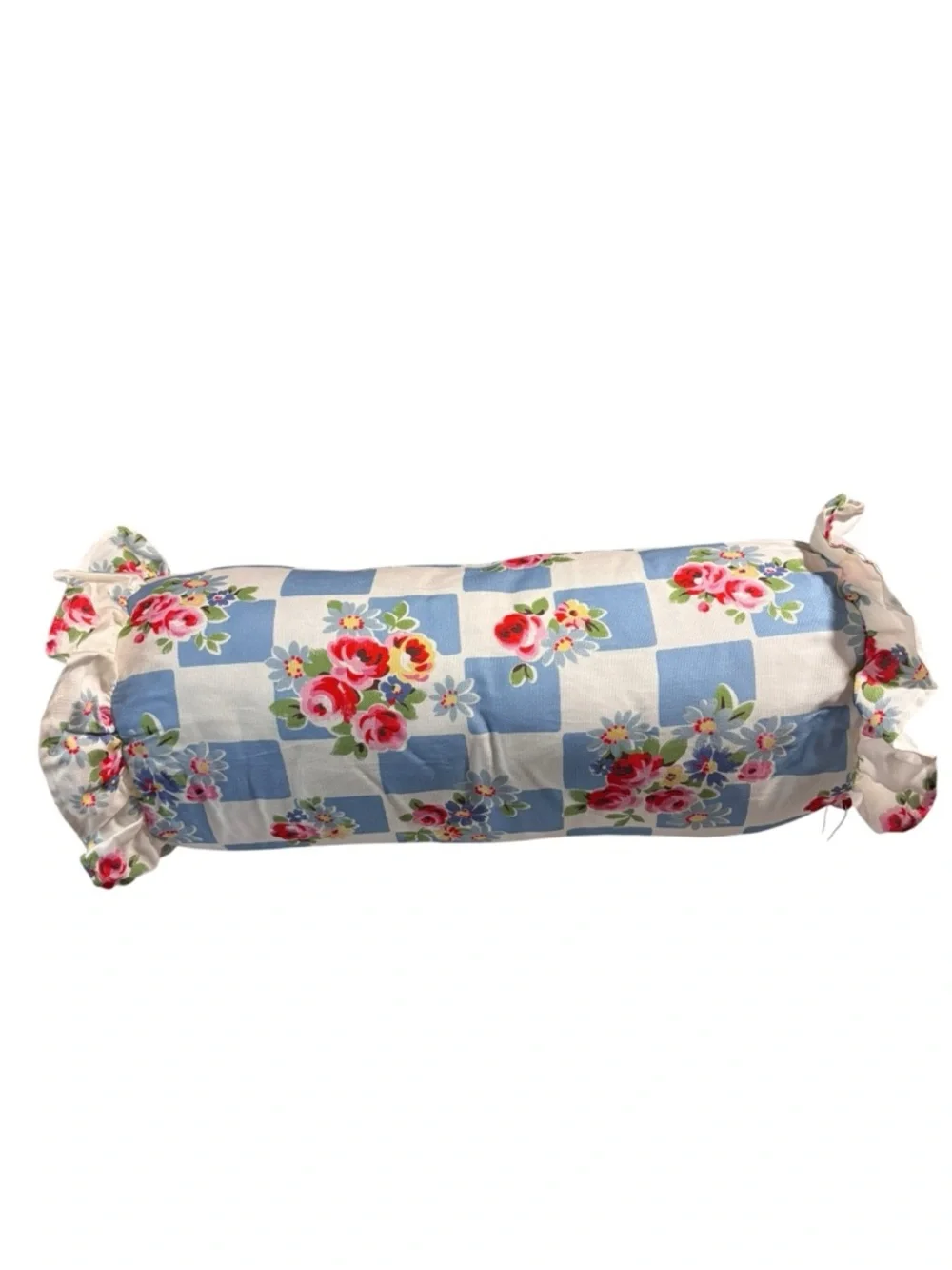 Cath Kidston NWT DAISY ROSE CHECK RUFFLE BLUE bolster pillow 8”x 20” - Picture 2 of 8